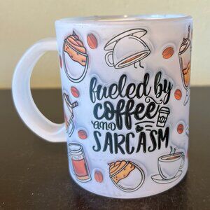 FUELED BY COFFEE AND SARCASM Frosted Glass Mug